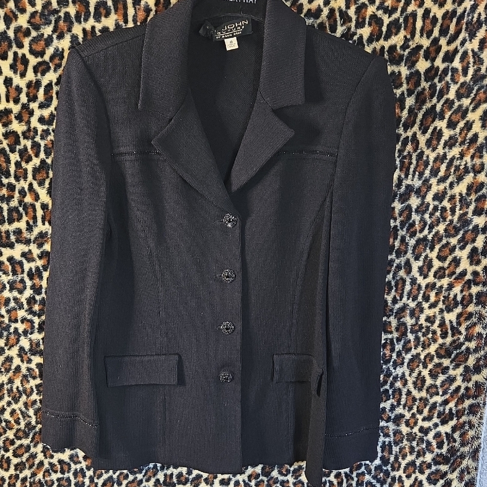 St. John Black Tailored Knit Blazer